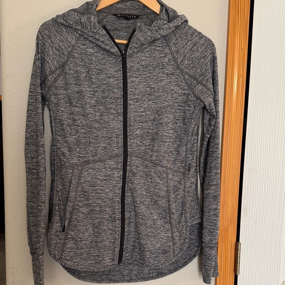 Athleta Heathered Black Zip-Up Hoodie